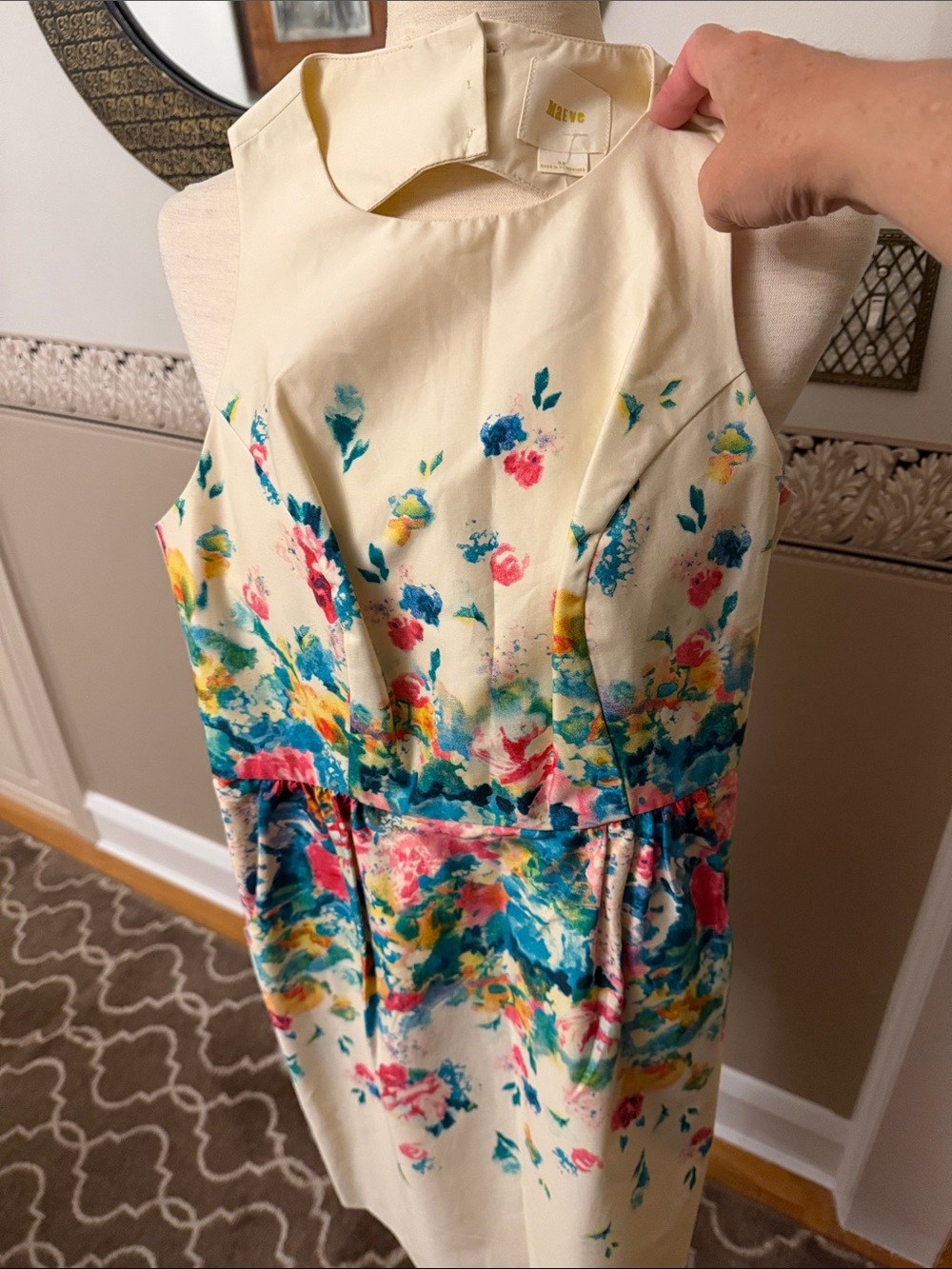 New w tags high end Floral By Anthropology Dress Cream with Multicolor size 0 p